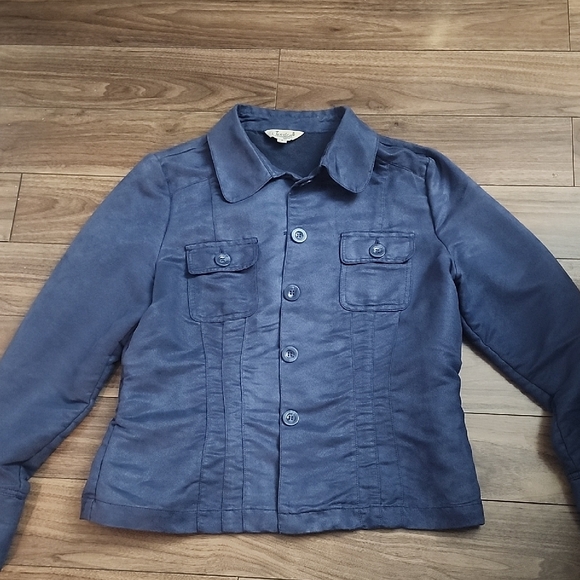 Jessica, Blue Suede-Feel Jacket, Button-Up with Collar - Picture 1 of 16